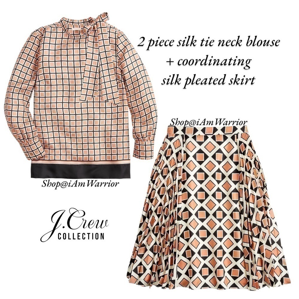 J.Crew Collection 2PC geo print silk blouse + pleated midi skirt shop@iamwarrior - Picture 3 of 14